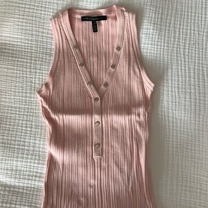 Pink White House Black Market V-Neck Snap-Front Rib Knit Sweater Tank Sz XS